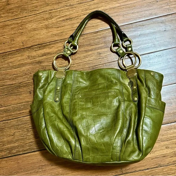 B Makowsky Olive Green Leather Hobo Bag Purse - Picture 2 of 14